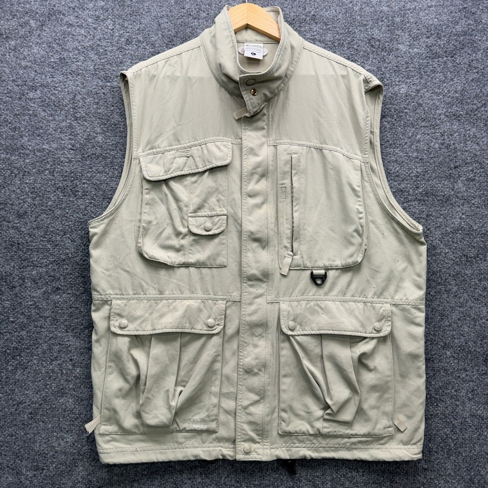 Columbia GRT TM1010 Utility Vest Mens XL Tan Multi-Pocket Fishing Outdoor
